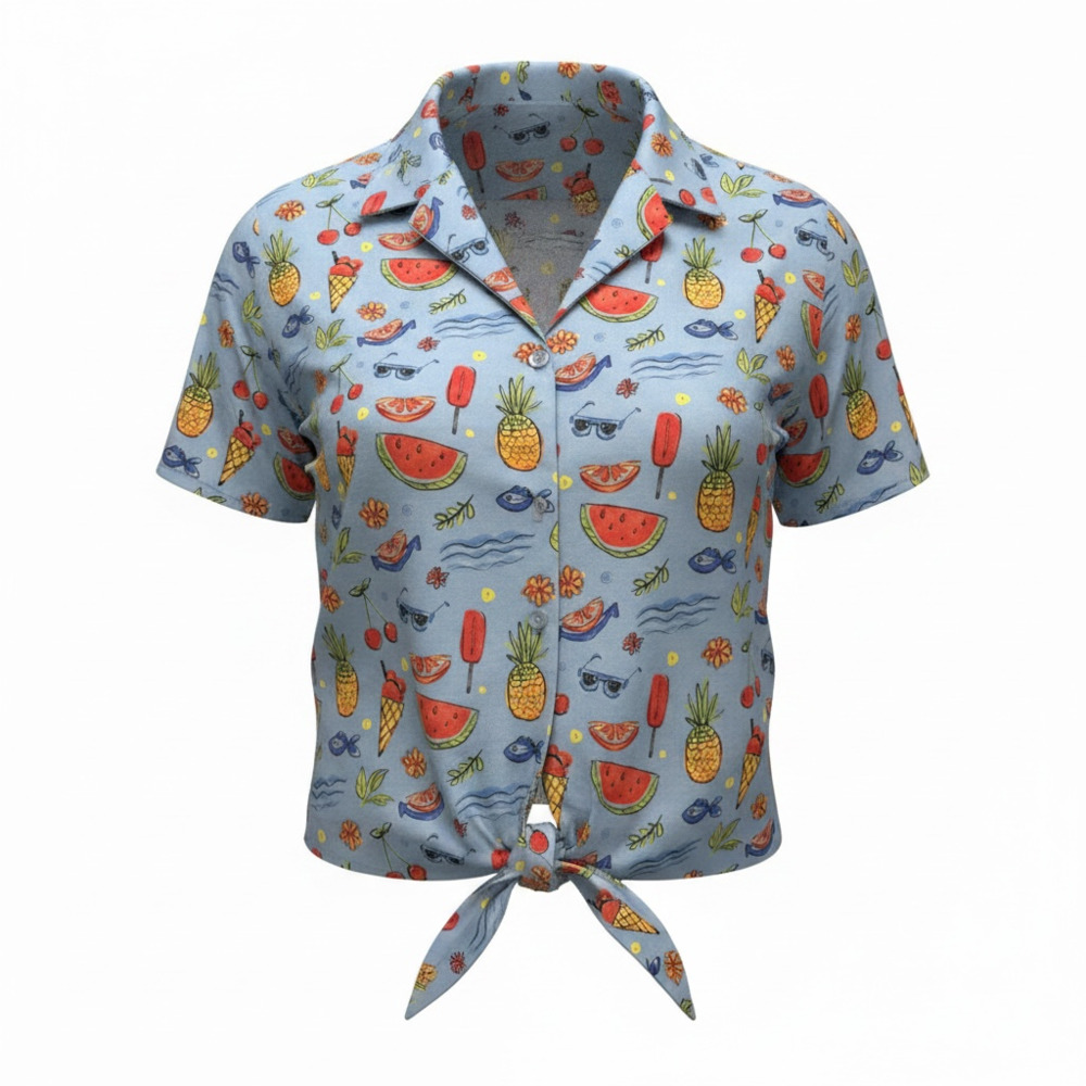 Tulip B Unique Vintage Tropical Tie-Front Crop Button-Up Sz XL - Picture 1 of 7